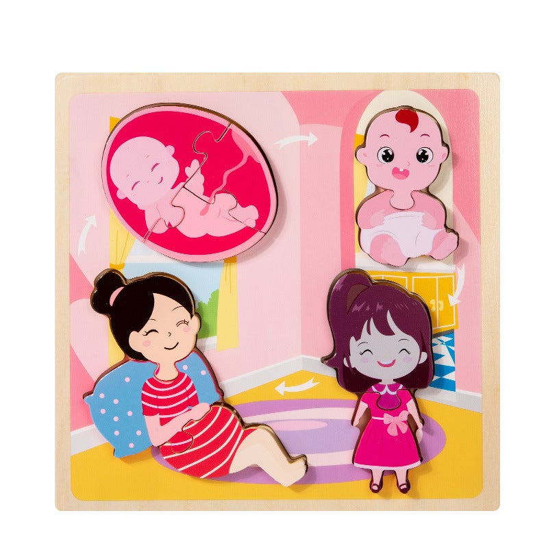 Wooden Kidsren'S Early Education Animal And Plant Life Growth Cycle Process Puzzle Shape Cognitive Puzzle Educational Toy - Image 1